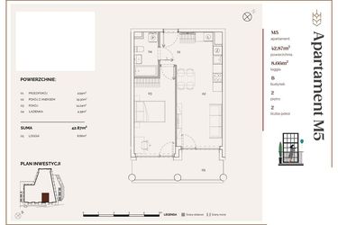 Rzut - Mieszkanie na sprzedaż 2 pokoje o powierzchni 42,79 m² - numer B.5 w Młyny Mogilska