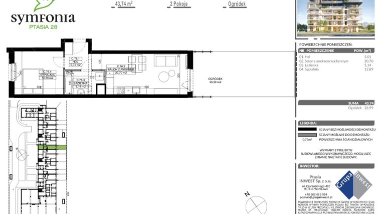 Rzut - Mieszkanie na sprzedaż 2 pokoje o powierzchni 43,74 m² - numer C.76 w Symfonia Ptasia 28