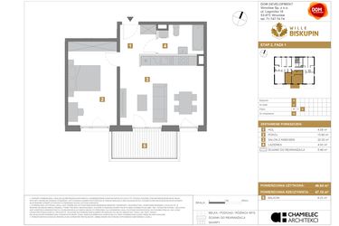Rzut - Mieszkanie na sprzedaż 2 pokoje o powierzchni 46,64 m² - numer V8 w Wille Biskupin Etap 2.1