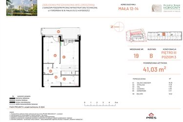 Rzut - Mieszkanie na sprzedaż 2 pokoje o powierzchni 41,03 m² - numer 12.19 w Osiedle Nowe Horyzonty etap III