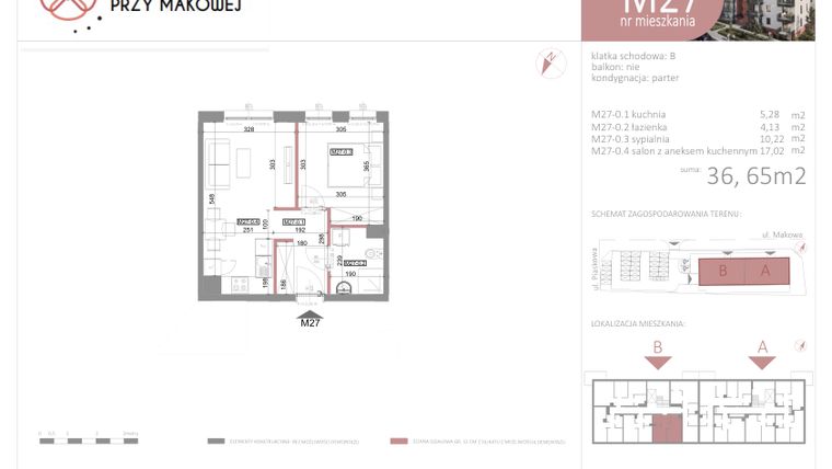 Rzut - Mieszkanie na sprzedaż 2 pokoje o powierzchni 35,65 m² - numer 27 w Przy Makowej