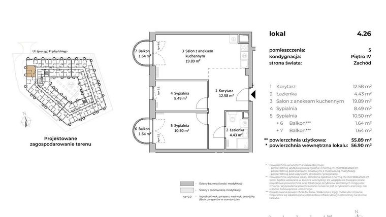 Rzut - Mieszkanie na sprzedaż 3 pokoje o powierzchni 56,4 m² - numer 4.26 w OVAL SKY