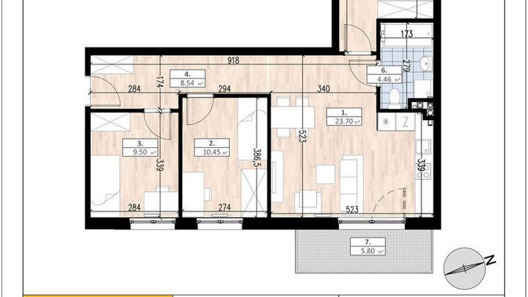 Rzut - Mieszkanie na sprzedaż 4 pokoje o powierzchni 70,44 m² - numer C1/1/3 w ACCANTO