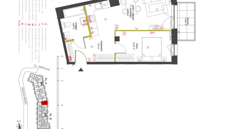 Rzut - Mieszkanie na sprzedaż 2 pokoje o powierzchni 43,46 m² - numer 81 w Na Wspólnej