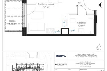 Rzut - Mieszkanie na sprzedaż 1 pokój o powierzchni 25,64 m² - numer I.6M26 w Nadmotławie Apartments etap I