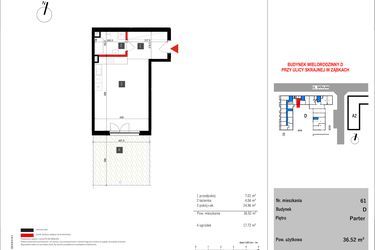 Rzut - Mieszkanie na sprzedaż 1 pokój o powierzchni 36,52 m² - numer D.61 w Skrajna 9 bud. D