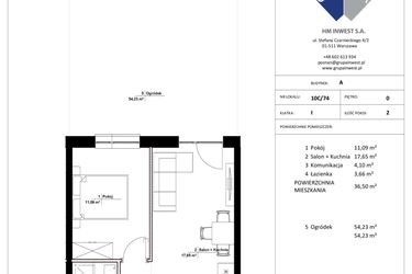 Rzut - Mieszkanie na sprzedaż 2 pokoje o powierzchni 36,5 m² - numer 10C/74 w Jasielska 8C etap II