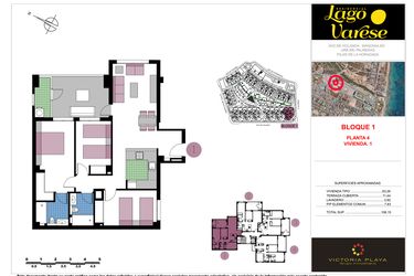 Rzut - Mieszkanie na sprzedaż 3 pokoje o powierzchni 106,15 m² - numer 1-4-B w Residencial Lago Varese