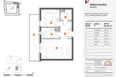 Rzut - Mieszkanie na sprzedaż 2 pokoje o powierzchni 42,19 m² - numer M-149 w Nałęczowska etap II