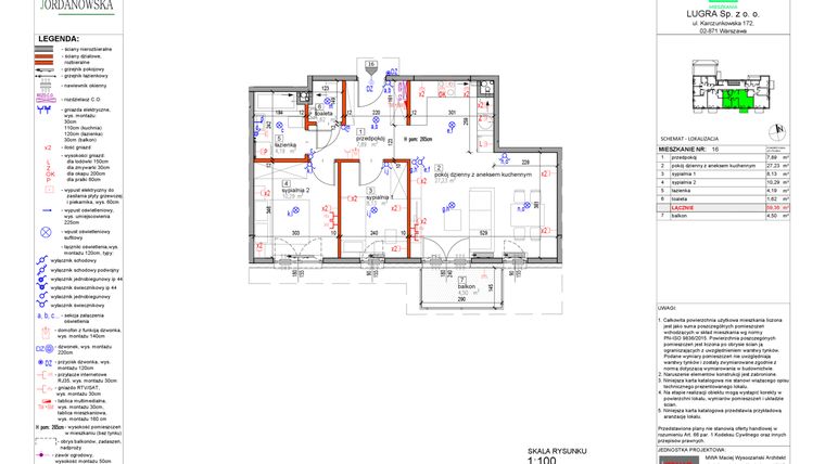 Rzut - Mieszkanie na sprzedaż 3 pokoje o powierzchni 59,36 m² - numer 16 w Apartamenty Jordanowska