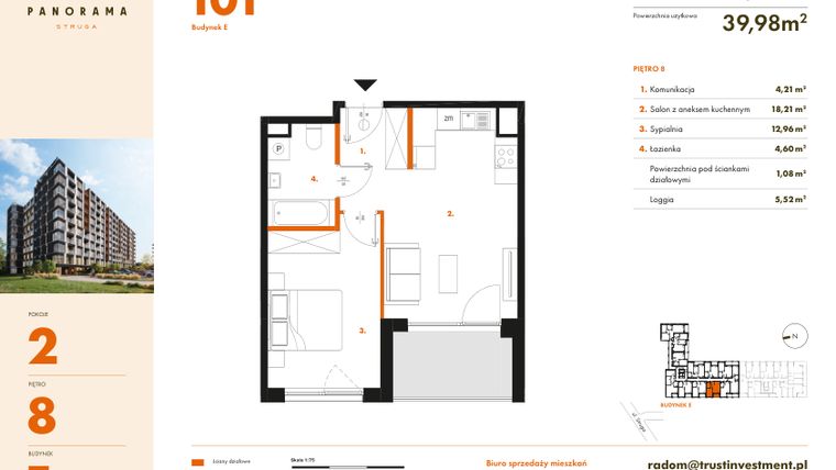 Rzut - Mieszkanie na sprzedaż 2 pokoje o powierzchni 41,06 m² - numer E101 w Panorama Struga