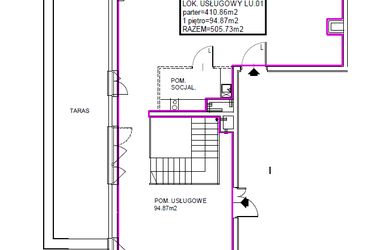 Rzut - Lokal użytkowy na sprzedaż 1 pokój o powierzchni 505,73 m² - numer F/U1 w Grzegórzecka 77