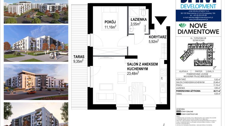 Rzut - Mieszkanie na sprzedaż 2 pokoje o powierzchni 44,11 m² - numer 9 w Nove Diamentowe