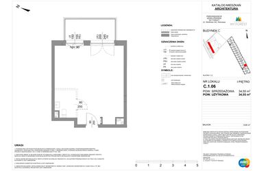 Rzut - Mieszkanie na sprzedaż 1 pokój o powierzchni 34,55 m² - numer C.1.06 w My Forest - Apartamenty inwestycyjne