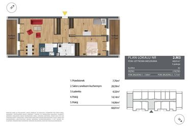 Rzut - Mieszkanie na sprzedaż 3 pokoje o powierzchni 69,23 m² - numer K3.2.M3 w Nyska Residence