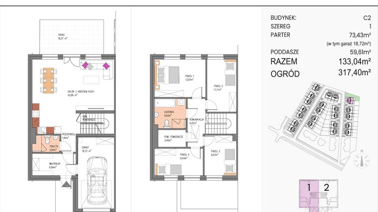 Rzut - Dom na sprzedaż 5 pokoi o powierzchni 133,04 m² - numer C2/1 w ATOM Park