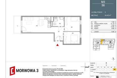 Rzut - Mieszkanie na sprzedaż 3 pokoje o powierzchni 54,45 m² - numer 56 w Morwowa 3