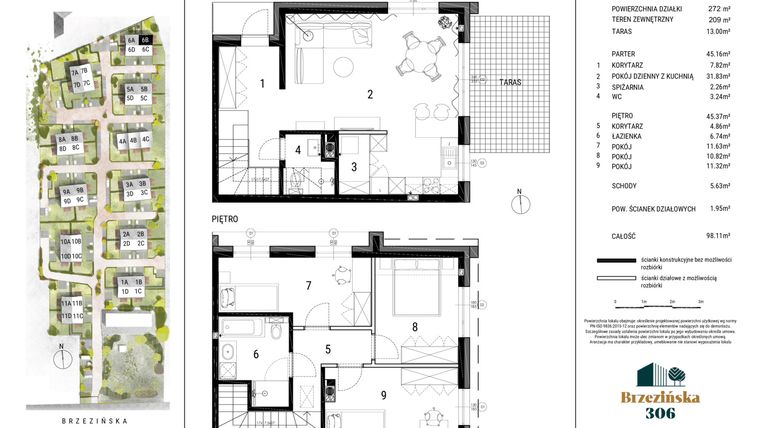 Rzut - Mieszkanie na sprzedaż 4 pokoje o powierzchni 98 m² - numer 6B w Brzezińska 306