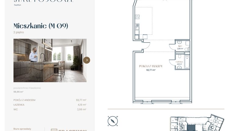 Rzut - Mieszkanie na sprzedaż 1 pokój o powierzchni 100,39 m² - numer M.9 w Stare Podgórze