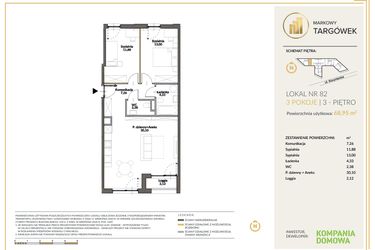 Rzut - Mieszkanie na sprzedaż 3 pokoje o powierzchni 68,76 m² - numer 82 w Markowy Targówek