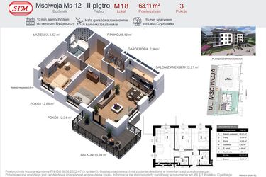 Rzut - Mieszkanie na sprzedaż 3 pokoje o powierzchni 63,11 m² - numer 18 w Mściwoja MS-12