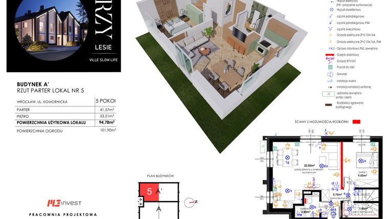 Rzut - Mieszkanie na sprzedaż 5 pokoi o powierzchni 94,78 m² - numer L5 w Przy Lesie Ville Slow Life