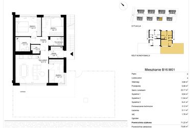 Rzut - Mieszkanie na sprzedaż 4 pokoje o powierzchni 71,22 m² - numer 16.1 w River Park