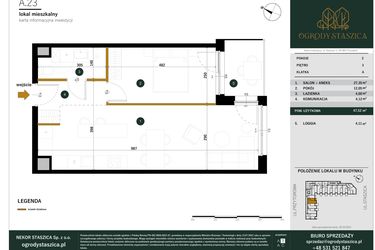 Rzut - Mieszkanie na sprzedaż 2 pokoje o powierzchni 47,52 m² - numer A.23 w Ogrody Staszica