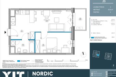 Rzut - Mieszkanie na sprzedaż 2 pokoje o powierzchni 42,63 m² - numer 36 w Nordic Górka Narodowa