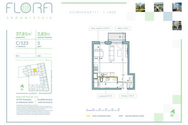 Rzut - Mieszkanie na sprzedaż 1 pokój o powierzchni 37,81 m² - numer C.123 w Flora Śródmieście