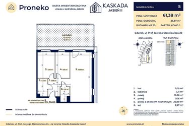 Rzut - Mieszkanie na sprzedaż 3 pokoje o powierzchni 61,38 m² - numer B3_0M05 w Kaskada Jasień - etap II