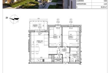 Rzut - Mieszkanie na sprzedaż 3 pokoje o powierzchni 55,59 m² - numer M.B6.02.13 w Osiedle Harmonia bud. B6