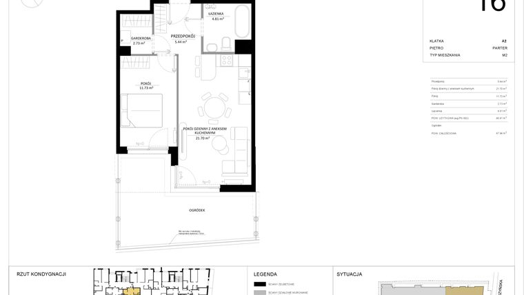 Rzut - Mieszkanie na sprzedaż 2 pokoje o powierzchni 46,41 m² - numer 16 w SILO