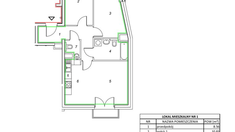 Rzut - Mieszkanie na sprzedaż 3 pokoje o powierzchni 59,86 m² - numer 1 w Nowa Pszczelna