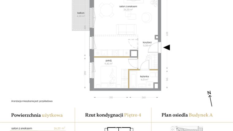 Rzut - Mieszkanie na sprzedaż 2 pokoje o powierzchni 45,04 m² - numer A/46 w Królowej Jadwigi