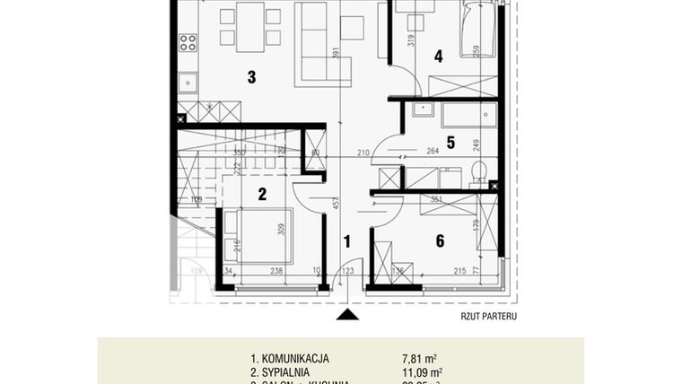 Rzut - Mieszkanie na sprzedaż 4 pokoje o powierzchni 66,68 m² - numer 8.1 w Gryczana 23