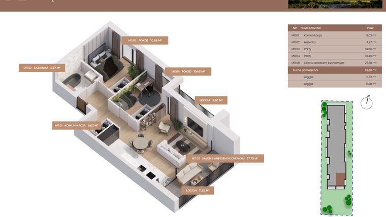 Rzut - Mieszkanie na sprzedaż 2 pokoje o powierzchni 62,3 m² - numer 11 w Apartamenty Częstochowska