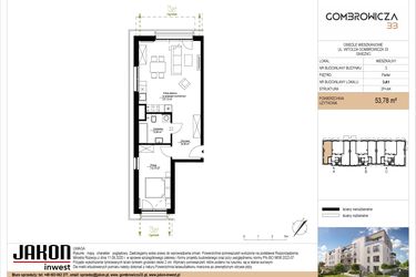 Rzut - Mieszkanie na sprzedaż 2 pokoje o powierzchni 53,78 m² - numer 3.A1 w Gombrowicza 33 - etap II