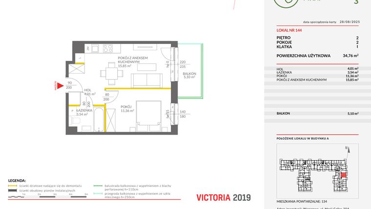 Rzut - Mieszkanie na sprzedaż 2 pokoje o powierzchni 34,76 m² - numer 144 w Olchowy Park III