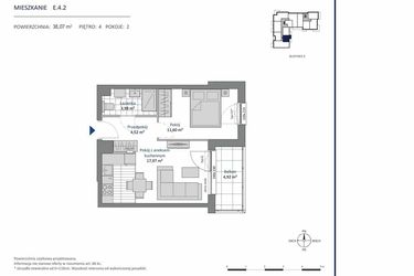 Rzut - Mieszkanie na sprzedaż 2 pokoje o powierzchni 38,07 m² - numer E.4.2 w Nowa Dąbrowa bud. DE