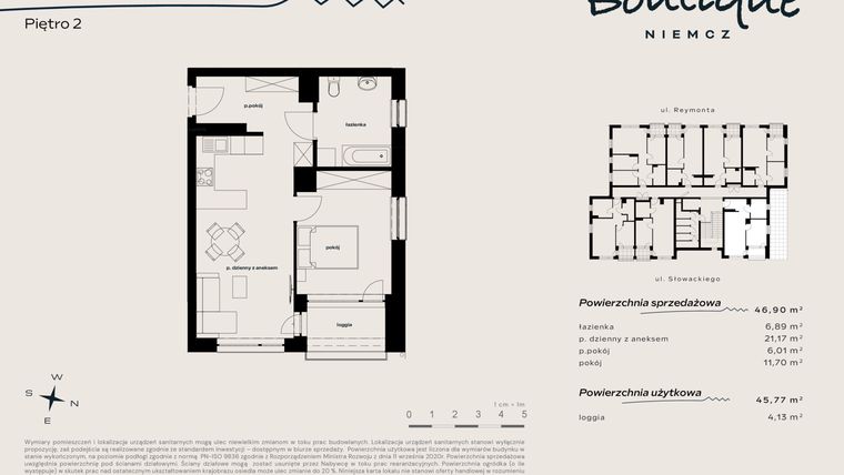 Rzut - Mieszkanie na sprzedaż 3 pokoje o powierzchni 45,77 m² - numer 18 w Boutique NIEMCZ