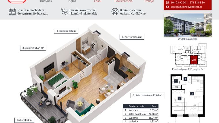 Rzut - Mieszkanie na sprzedaż 2 pokoje o powierzchni 40,99 m² - numer 22 w Tęczowy Zakątek F-15