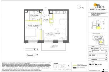 Rzut - Mieszkanie na sprzedaż 2 pokoje o powierzchni 46 m² - numer E.1.5 w Dobry Poranek