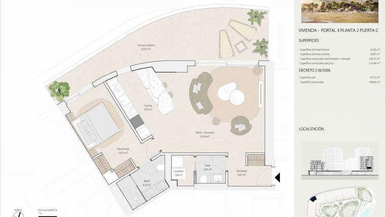 Rzut - Mieszkanie na sprzedaż 1 pokój o powierzchni 92,65 m² - numer P3P2C w Termica Beach