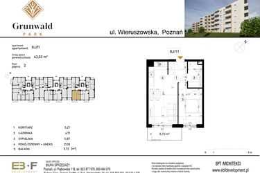 Rzut - Mieszkanie na sprzedaż 2 pokoje o powierzchni 43,03 m² - numer 8 J/11 w Grunwald Park