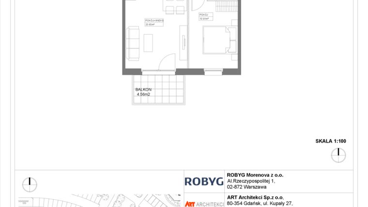 Rzut - Mieszkanie na sprzedaż 2 pokoje o powierzchni 39,29 m² - numer 3.10.2M07 w Szumilas etap III