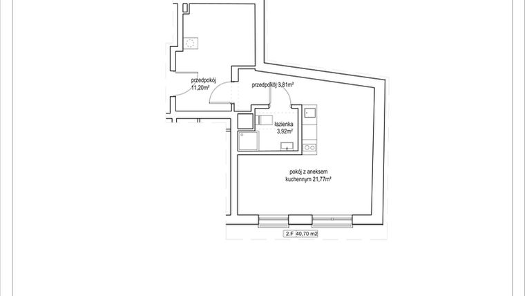 Rzut - Mieszkanie na sprzedaż 1 pokój o powierzchni 40,7 m² - numer 4/6. w Apartamenty Nowy Targ