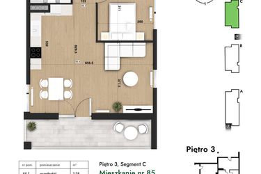 Rzut - Mieszkanie na sprzedaż 2 pokoje o powierzchni 47,44 m² - numer 85 w Słomczyńskiego Widoki