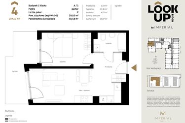 Rzut - Mieszkanie na sprzedaż 2 pokoje o powierzchni 39,85 m² - numer A.4 w Look Up House