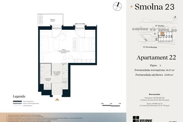 Rzut - Mieszkanie na sprzedaż 1 pokój o powierzchni 34,37 m² - numer U.4.22 w Smolna 23
